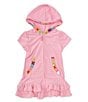 Color:Pink - Image 1 - Little Girls 2T-6X Short Sleeve French Terry Hooded Swimsuit Coverup