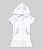 Flapdoodles Little Girls Short Sleeve Rainbow Trim Flap Doodles Swimsuit Cover-Up, Color:White - Image 1