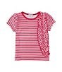 Color:Pink - Image 1 - Little Girls 2T-6X Short Sleeve Striped Ruffle T-Shirt