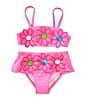Flapdoodles Little Girls 2T-6X Shoulder Straps Flower Bikini Top & Matching Ribbed Bikini Bottom Two-Piece Swimsuit, Color:Pink - Image 1