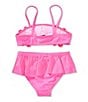 Flapdoodles Little Girls 2T-6X Shoulder Straps Flower Bikini Top & Matching Ribbed Bikini Bottom Two-Piece Swimsuit, Color:Pink - Image 2