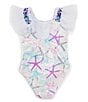 Color:White - Image 2 - Little Girls 2T-6X Starfish-Printed One-Piece Swimsuit