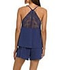 Flora Nikrooz Carla Solid Knit Lace Scoop Neck Sleeveless Shorty Pajama Set, Color:Navy - Image 2