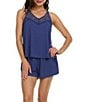 Flora Nikrooz Carla Solid Knit Lace Scoop Neck Sleeveless Shorty Pajama Set, Color:Navy - Image 3