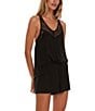 Color:Black - Image 3 - Carla Solid Knit Lace Scoop Neck Sleeveless Shorty Pajama Set