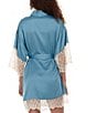 Color:Teal - Image 2 - Gabby Silky Satin 3/4 Sleeve Coordinating Kimono Wrap Robe