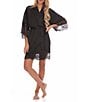 Color:Black - Image 3 - Gabby Silky Satin 3/4 Sleeve Coordinating Kimono Wrap Robe