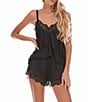 Color:Black - Image 4 - Gabby Silky Satin Cami & Shorty Lace-Trim Set