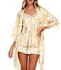 Flora Nikrooz Sabrina Travel Satin Jacquard Cami & Shorty Robe Set - Image 1