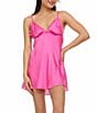 Flora Nikrooz Sleeveless V-Neck Solid Satin Chemise, Color:Dark Pink - Image 1
