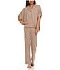 Flora Nikrooz Valeria Solid Short Sleeve Notch Collar Knit Pajama Set, Color:Oatmeal - Image 1