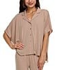 Flora Nikrooz Valeria Solid Short Sleeve Notch Collar Knit Pajama Set, Color:Oatmeal - Image 3