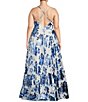 Color:Ivory/Blue - Image 2 - Plus Foil Floral Print Cross Back Strap Ball Gown