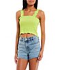 Color:Green - Image 1 - Square Neck Smocked Crop Tank Top