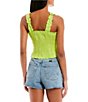 Color:Green - Image 2 - Square Neck Smocked Crop Tank Top