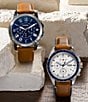 Color:Brown - Image 2 - Grant Stainless Steel Chronograph Leather Strap Watch