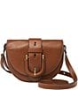Color:Brown - Image 1 - Harwell Leather Small Buckle Flap Saddle Crossbody Bag