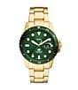 Color:Gold - Image 1 - Men's Blue Dive Three-Hand Date Green Dial Stainless Steel Bracelet Watch