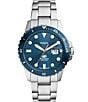 Color:Silver - Image 1 - Men's Blue Dive Three-Hand Date Stainless Steel Bracelet Watch