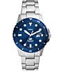 Color:Silver - Image 1 - Men's Blue Dive Three-Hand Date Blue Dial Stainless Steel Bracelet Watch