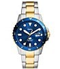 Color:Two Tone - Image 1 - Men's Blue Dive Three-Hand Date Two Tone Stainless Steel Bracelet Watch