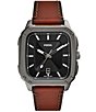 Color:Brown - Image 1 - Men's Inscription Three-Hand Date Amber Pro-Planet Leather Strap Watch