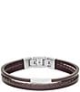 Color:Silver - Image 1 - Men's Multi-Strand Silver-Tone Steel and Brown Leather Link Bracelet