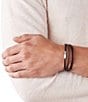 Color:Silver - Image 3 - Men's Multi-Strand Silver-Tone Steel and Brown Leather Link Bracelet