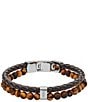 Color:Brown - Image 1 - Men's Tiger's Eye and Brown Leather Link Bracelet