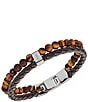 Color:Brown - Image 2 - Men's Tiger's Eye and Brown Leather Link Bracelet