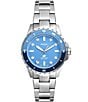 Color:Silver - Image 1 - Women's Blue Dive Three-Hand Date Stainless Steel Bracelet Watch