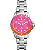 Color:Silver - Image 1 - Women's Blue Dive Pink Dial Three-Hand Date Stainless Steel Bracelet Watch