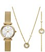 Color:Gold - Image 1 - Women's Carlie Three-Hand Gold-Tone Stainless Steel Mesh Watch and Jewelry Set