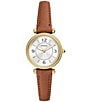 Color:Brown - Image 1 - Women's Carlie Three-Hand Medium Brown Leather Strap Watch