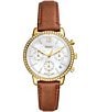 Color:Brown - Image 1 - Women's Chronograph Crystal Embellished Medium Brown Leather Watch