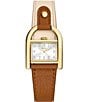 Color:Brown - Image 1 - Women's Harwell Three-Hand Medium Brown and White Colorblock Leather Strap Watch