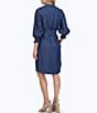 Color:Navy - Image 2 - Abby Woven Tencel Point Collar 3/4 Smocked Ruffle Cuff Sleeve Belted Button Front Shirt Dress