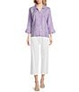 Foxcroft Agnes Linen Blend V-Neck 3/4 Sleeve Tunic, Color:Amethyst - Image 3