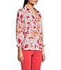 Color:Pink Multi - Image 3 - Alexis Floral Print Point Collar 3/4 Sleeve Top