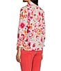 Color:Pink Multi - Image 4 - Alexis Floral Print Point Collar 3/4 Sleeve Top