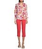 Color:Pink Multi - Image 5 - Alexis Floral Print Point Collar 3/4 Sleeve Top