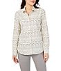 Color:Ivory Multi - Image 1 - Ava Sateen Chevron Print Point Collar Long Sleeve Button Front Cotton Shirt