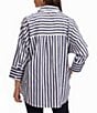 Foxcroft Avery Sateen Stripe Point Collar 3/4 Sleeve Button-Front Shirt, Color:Navy/White - Image 2