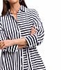 Foxcroft Avery Sateen Stripe Point Collar 3/4 Sleeve Button-Front Shirt, Color:Navy/White - Image 4