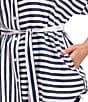 Foxcroft Avery Sateen Stripe Point Collar 3/4 Sleeve Button-Front Shirt, Color:Navy/White - Image 5