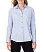 Color:Blue Wavee - Image 1 - Bennet Long Sleeve Point Collar Side Bias Panel High-Low Hem Button Front Shirt