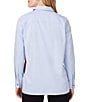 Color:Blue Wavee - Image 2 - Bennet Long Sleeve Point Collar Side Bias Panel High-Low Hem Button Front Shirt