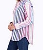 Color:Multi - Image 3 - Boyfriend Multi Stripe Point Collar Button Front Long Sleeve Shirt