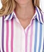 Color:Multi - Image 4 - Boyfriend Multi Stripe Point Collar Button Front Long Sleeve Shirt