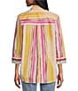 Color:Multi Stripe - Image 2 - Boyfriend Point Collar 3/4 Sleeve Striped Button Front Shirt